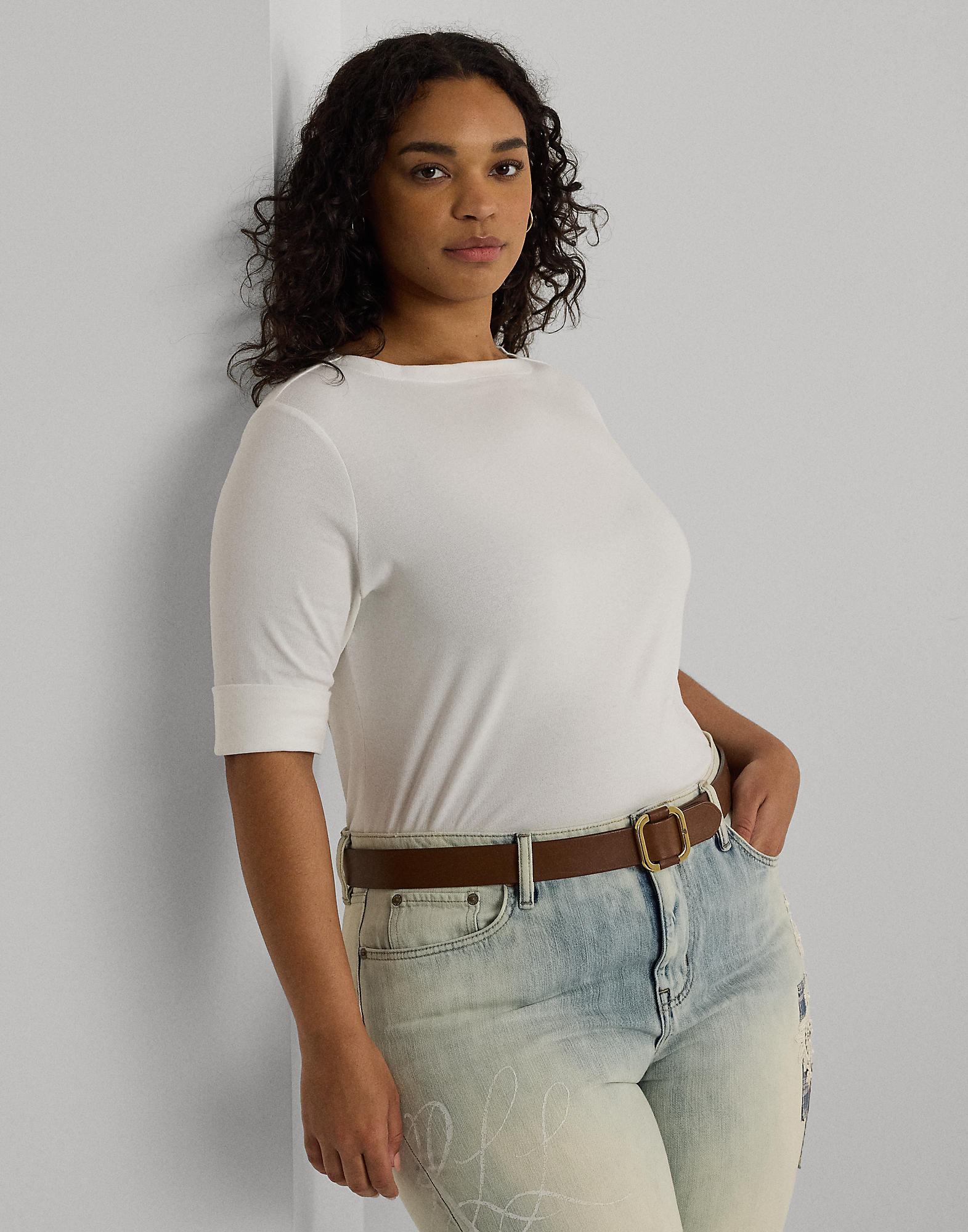Hvid kortærmet T-shirt fra Lauren Ralph Lauren hos Magasin