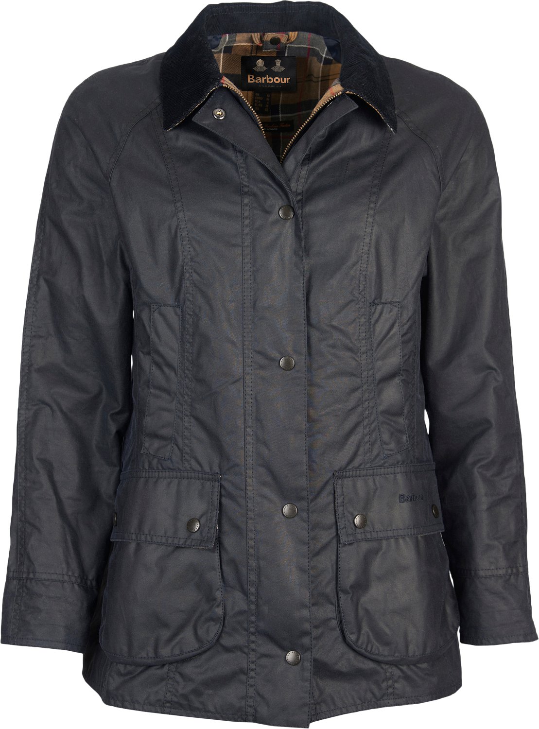 Barbour Beadnell Wax Navy Overgangsjakke fra Magasin