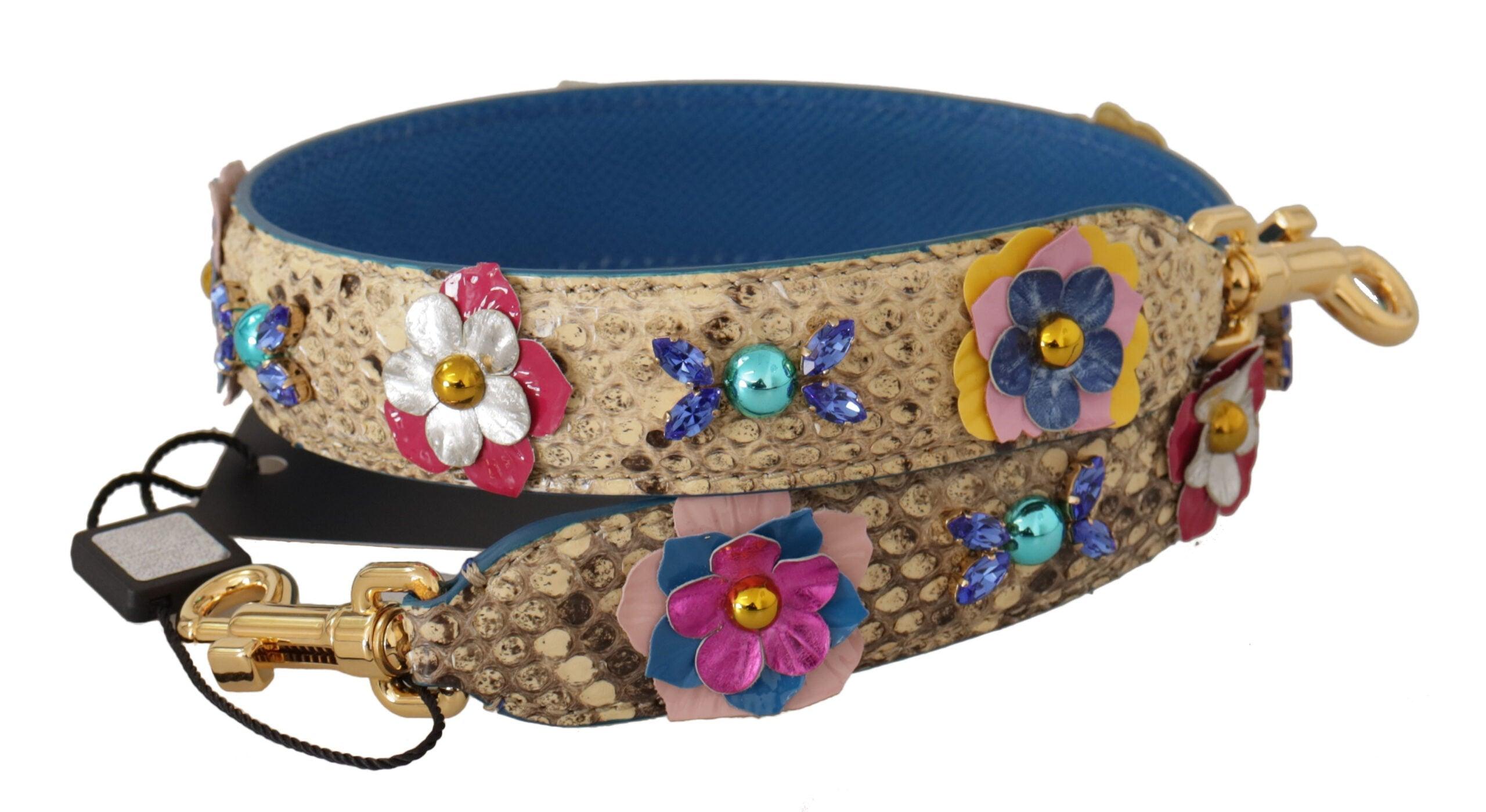 Beige Python æder Floral Studded Skulder Strap fra Dolce & Gabbana hos Modeoutlet 8050246183052