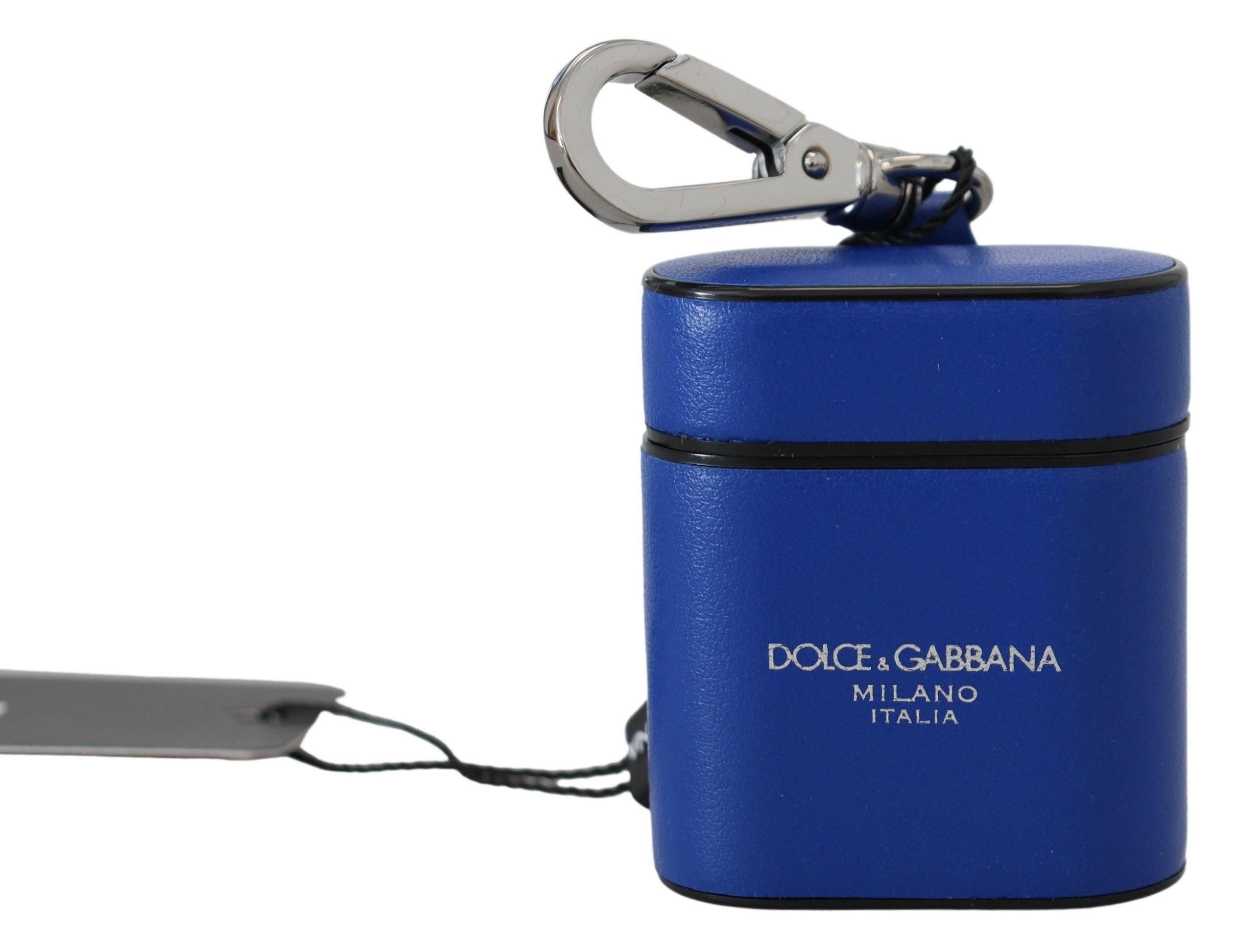 Blå Læder Airpods Etui med Metal Logo fra Dolce & Gabbana