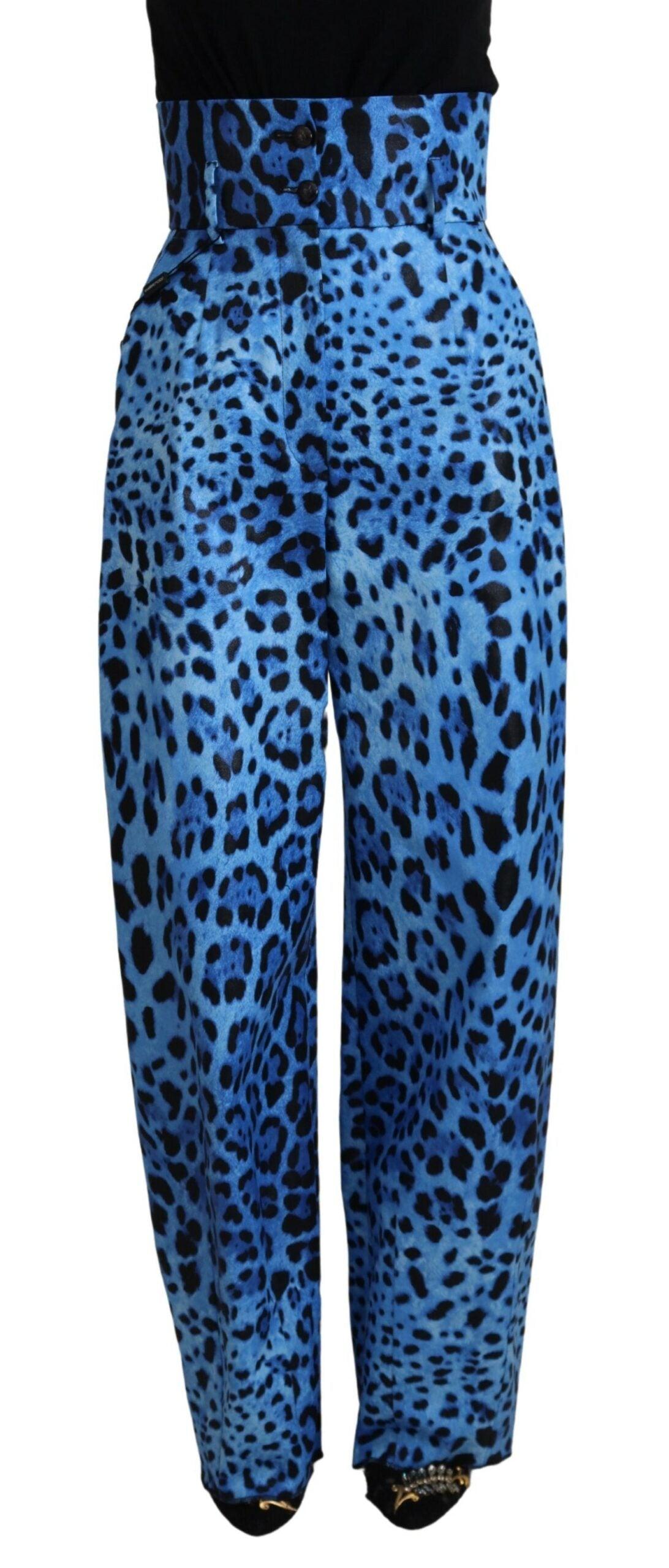 Blå Leopard Print Høj Talje Bukser fra Dolce & Gabbana