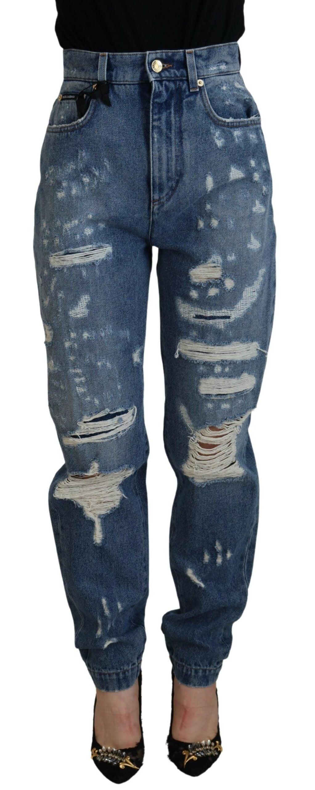 å Tattered Skinny Denim Bomuld Jeans fra Dolce & Gabbana hos Modeoutlet 8057142001565