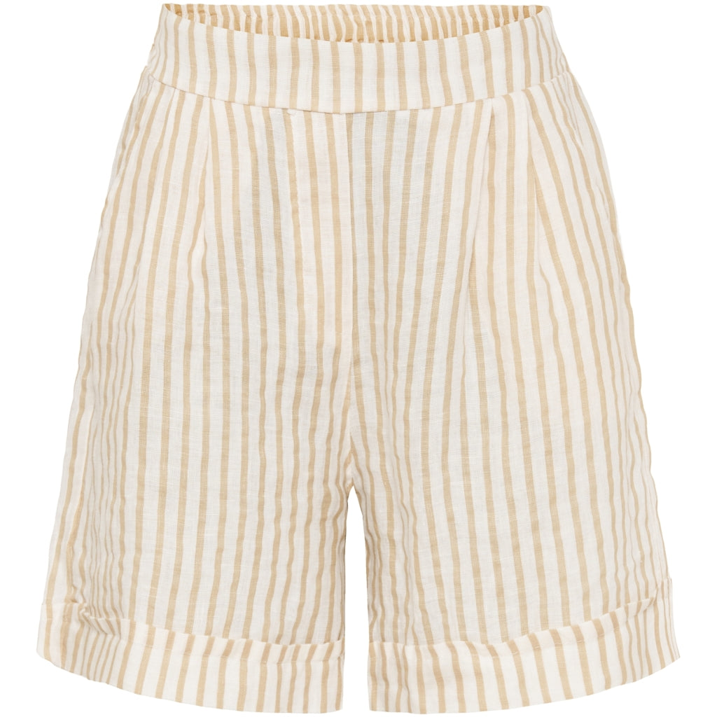 Beige Stribede Hørshorts til Dame - Sommerudsalg!